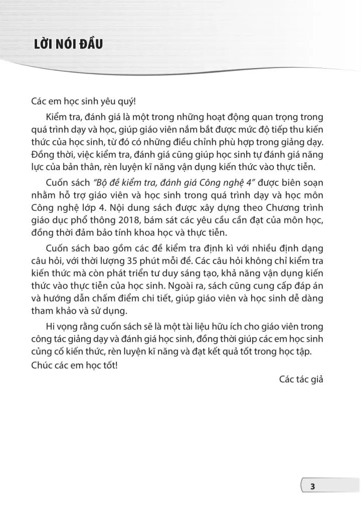 BỘ ĐỀ KIỂM TRA, ĐÁNH GIÁ CÔNG NGHỆ LỚP 4 (Theo chương trình GDPT 2018)